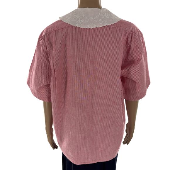 Ralph Lauren Red Vintage 1980s White Striped Cotton Button Down Blouse - Picture 7 of 9